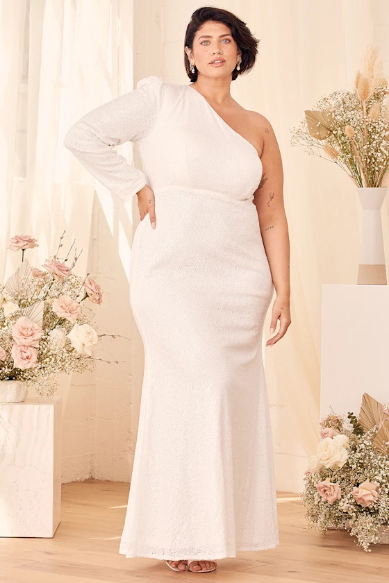 Promise My Forever White Sequin One-Shoulder Mermaid Maxi Dress | Lulus (US)