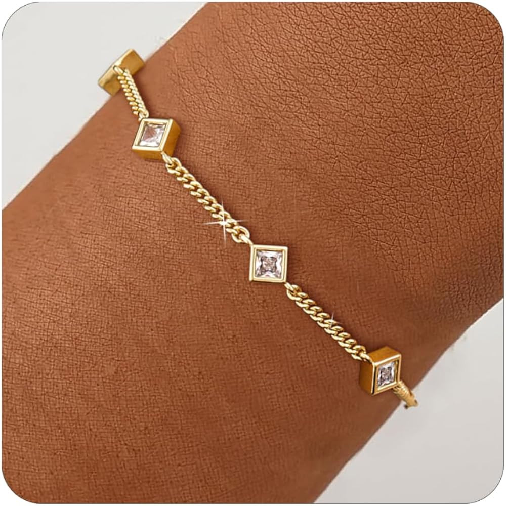 Gold Bracelets for Women,14K Dainty Gold Plated Bracelets Non Tarnish Waterproof Diamond Bracelet... | Amazon (US)