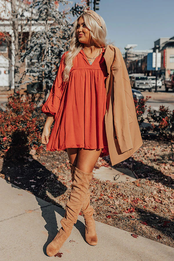 Style Code Babydoll Dress in Rust | Impressions Online Boutique