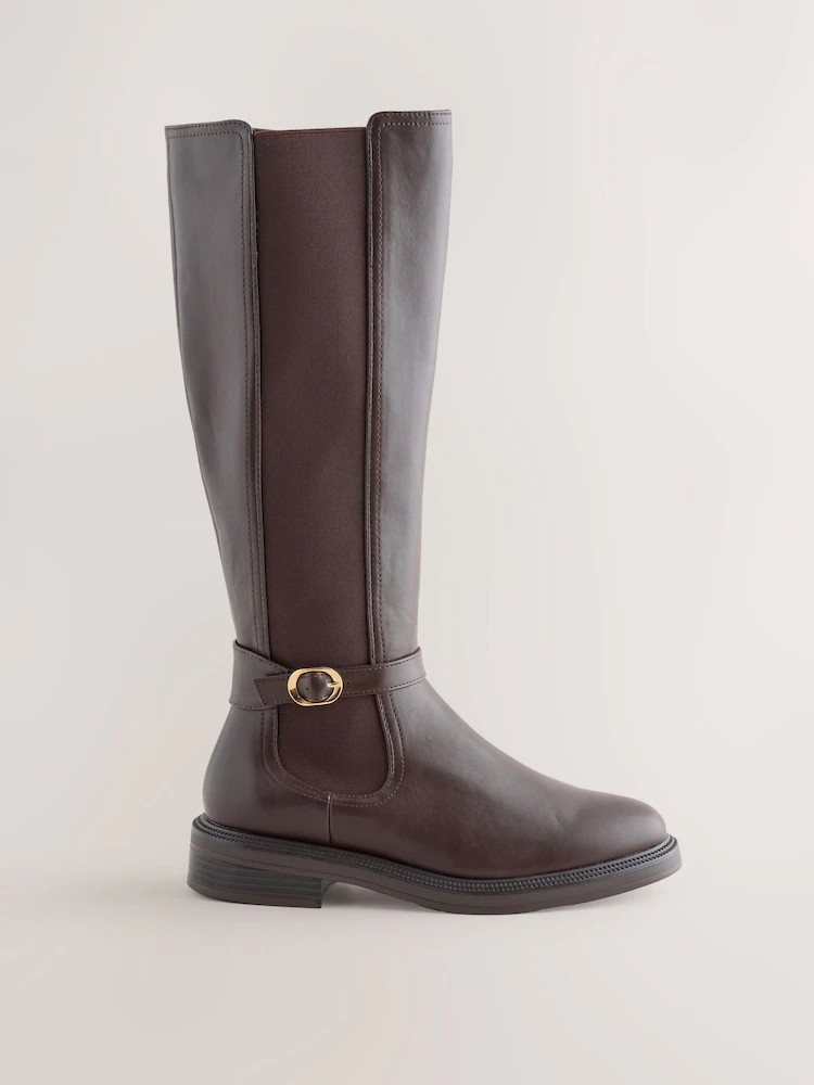 Chocolate Brown Extra Wide Fit Forever Comfort® Buckle Detail Riding Boots | Next EU