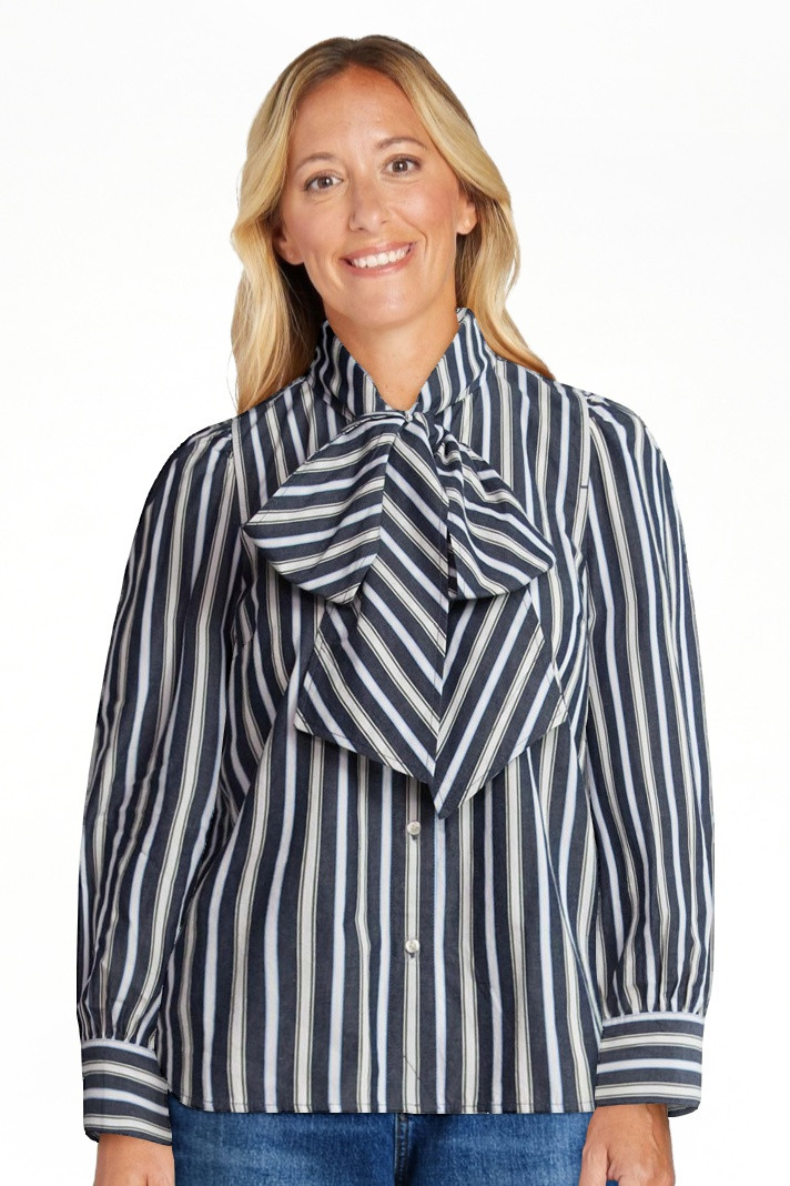 Free Assembly Women's Cotton Tie Neck Blouse with Long Puff Sleeves, Sizes XS-XXL - Walmart.com | Walmart (US)