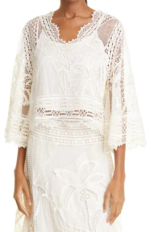 FARM Rio Guipure Lace Blouse in Off-White at Nordstrom, Size X-Small | Nordstrom