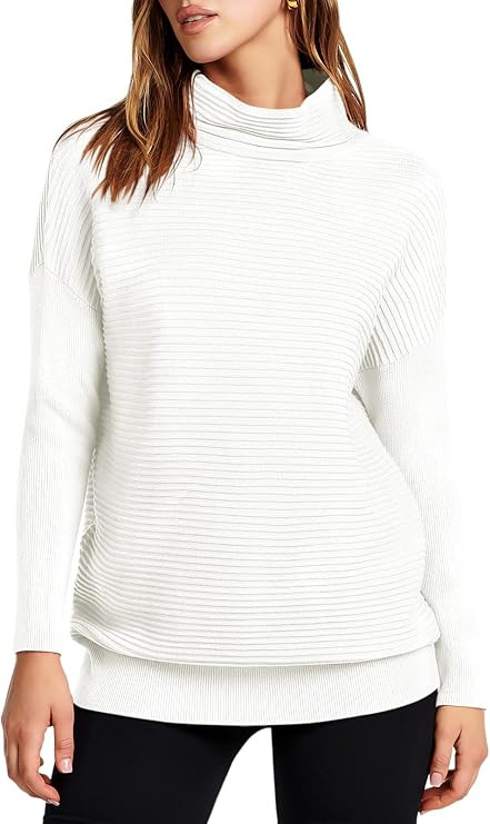 ANRABESS Women's Mock Neck Batwing Long Sleeve Ribbed Knit Casual Soft Pullover Sweater Jumper To... | Amazon (US)