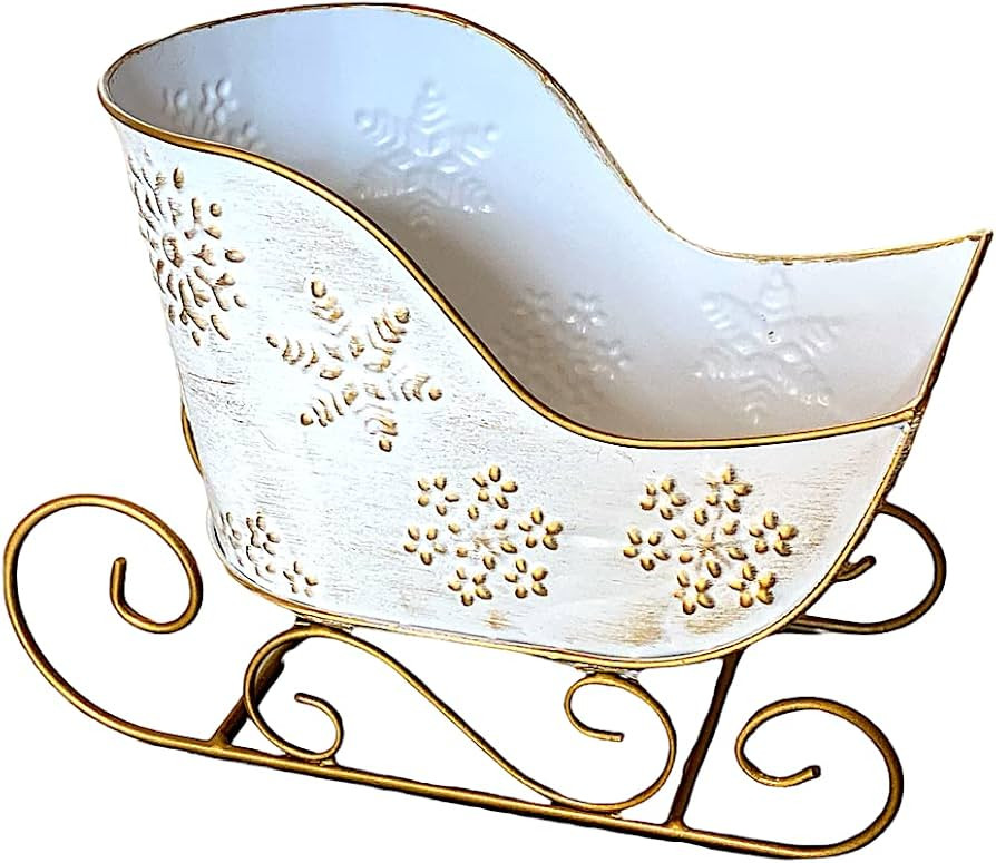 Christmas Sleigh Metal Ornament Small Candy Storage Gift Tabletop Centerpiece Mantel Fireplace (W... | Amazon (US)