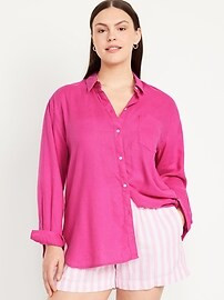 Linen-Blend Button-Down Boyfriend Shirt | Old Navy (US)