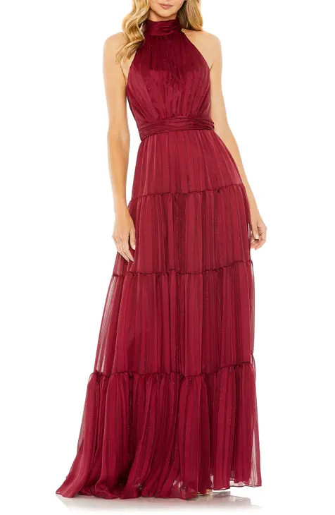 Bow Back Tiered A-Line Gown | Nordstrom
