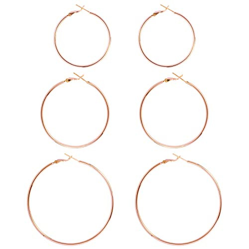 Big Gold Hoop Earrings for Women Hypoallergenic 925 Sterling Silver Post Thin Loop 14K Gold Plated Hoop Earrings Set for Women, 3 Pairs (Rose Gold 50-60-70mm) | Amazon (US)