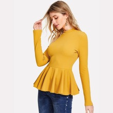 Ribbed Knit Ruffle Hem Peplum Top | SHEIN
