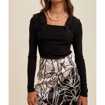 Women's Shoulder Ruffle Long Sleeve Knit Top - Listicle XS | Target