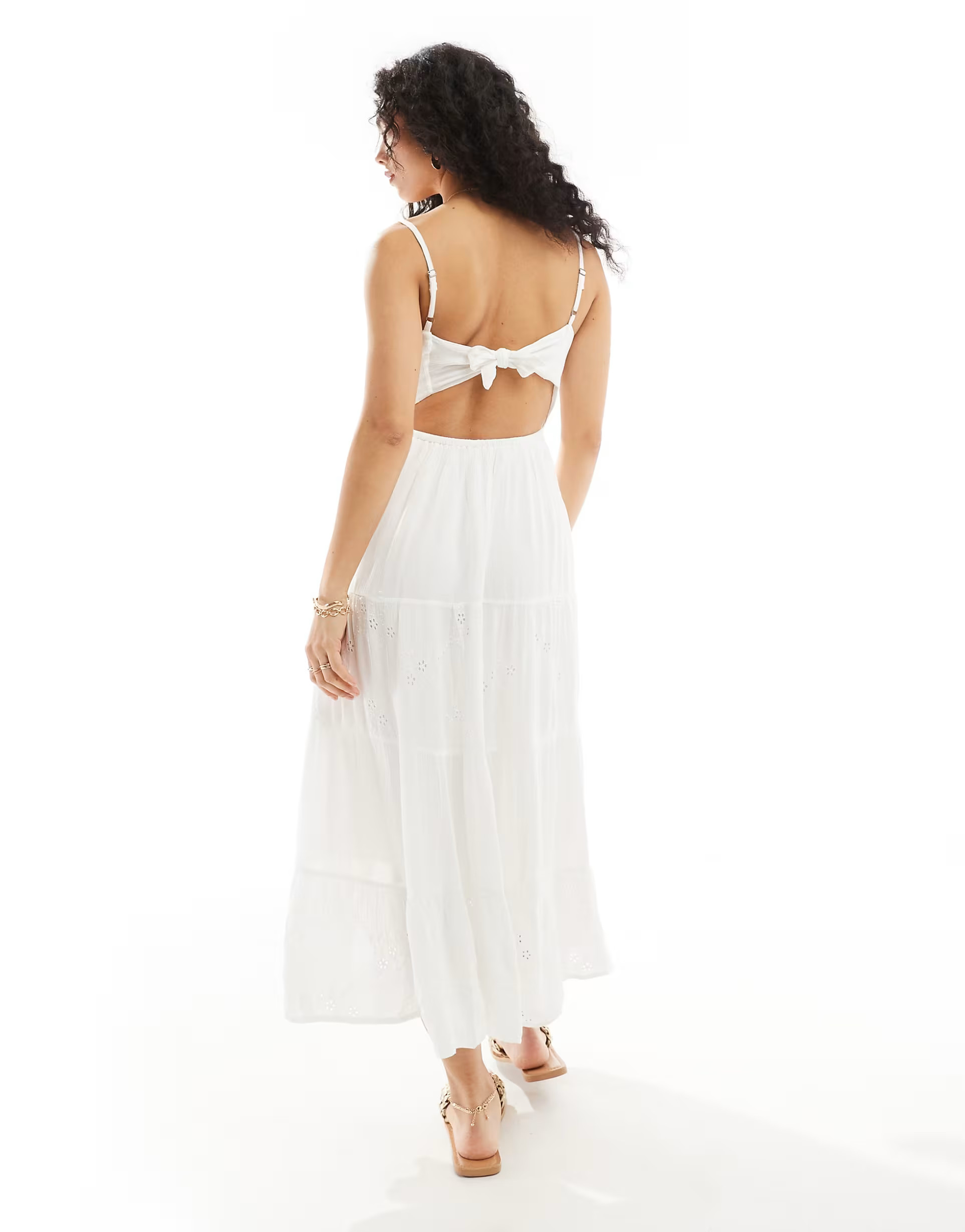 Hollister twist bust tiered midi dress in white | ASOS (Global)