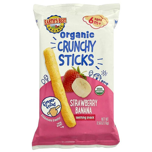 Earth's Best, Organic Crunchy Sticks, 6+ Months, Strawberry Banana, 0.56 oz (16 g) | iHerb