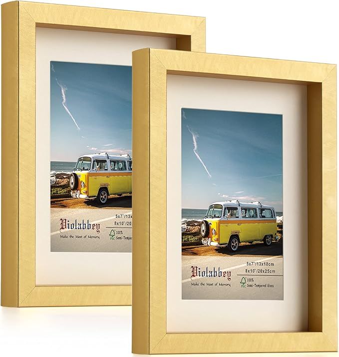 Violabbey 8x10 Picture Frame Gold Set of 2, Photo Frame 5 by 7 Inch with Mat or 8x10 Inch without... | Amazon (US)