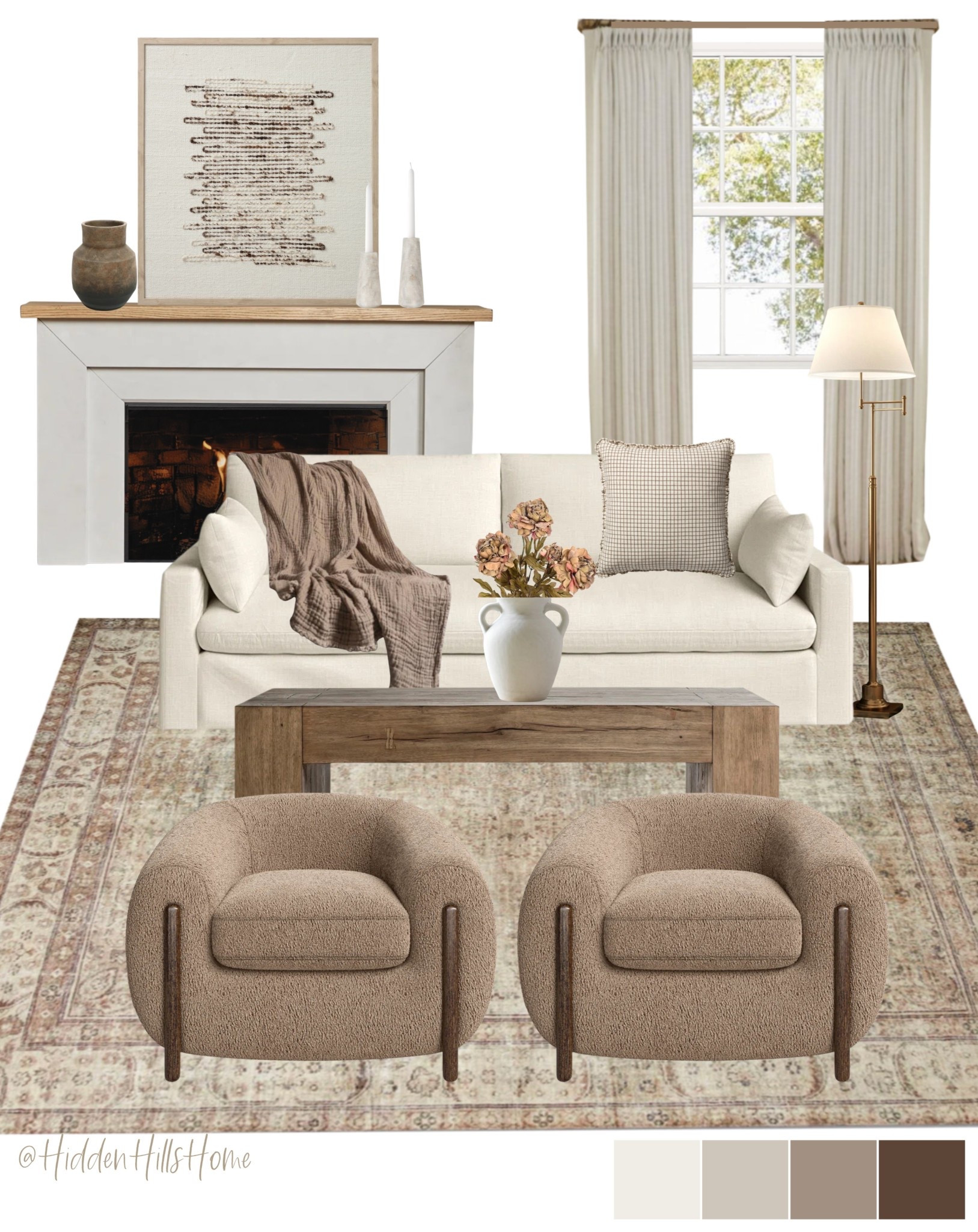 Cozy living room decor ideas, living room mood board, electric fireplace, Wayfair home decor, living room design, living room rug, coffee table 

#LTKHome #LTKStyleTip #LTKSaleAlert