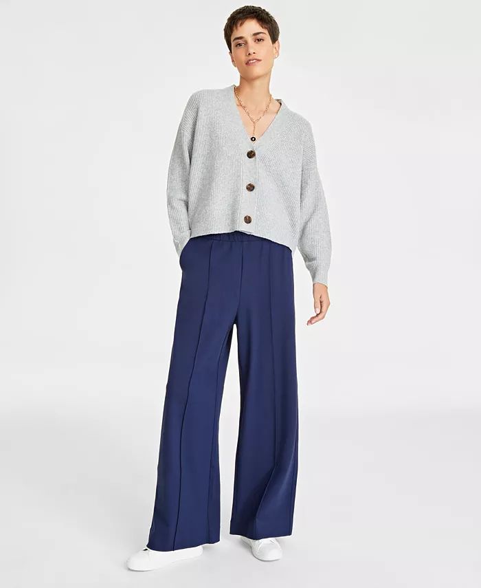 Women's Ponte Pull-On Wide-Leg Pants, Created for Macy's | Macy's