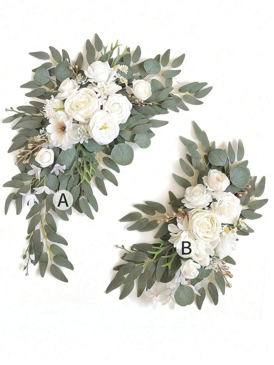 2-Piece Classic Floral Swags- Artificial White Flower Decor With Plastic Greenery For Wedding Arc... | SHEIN