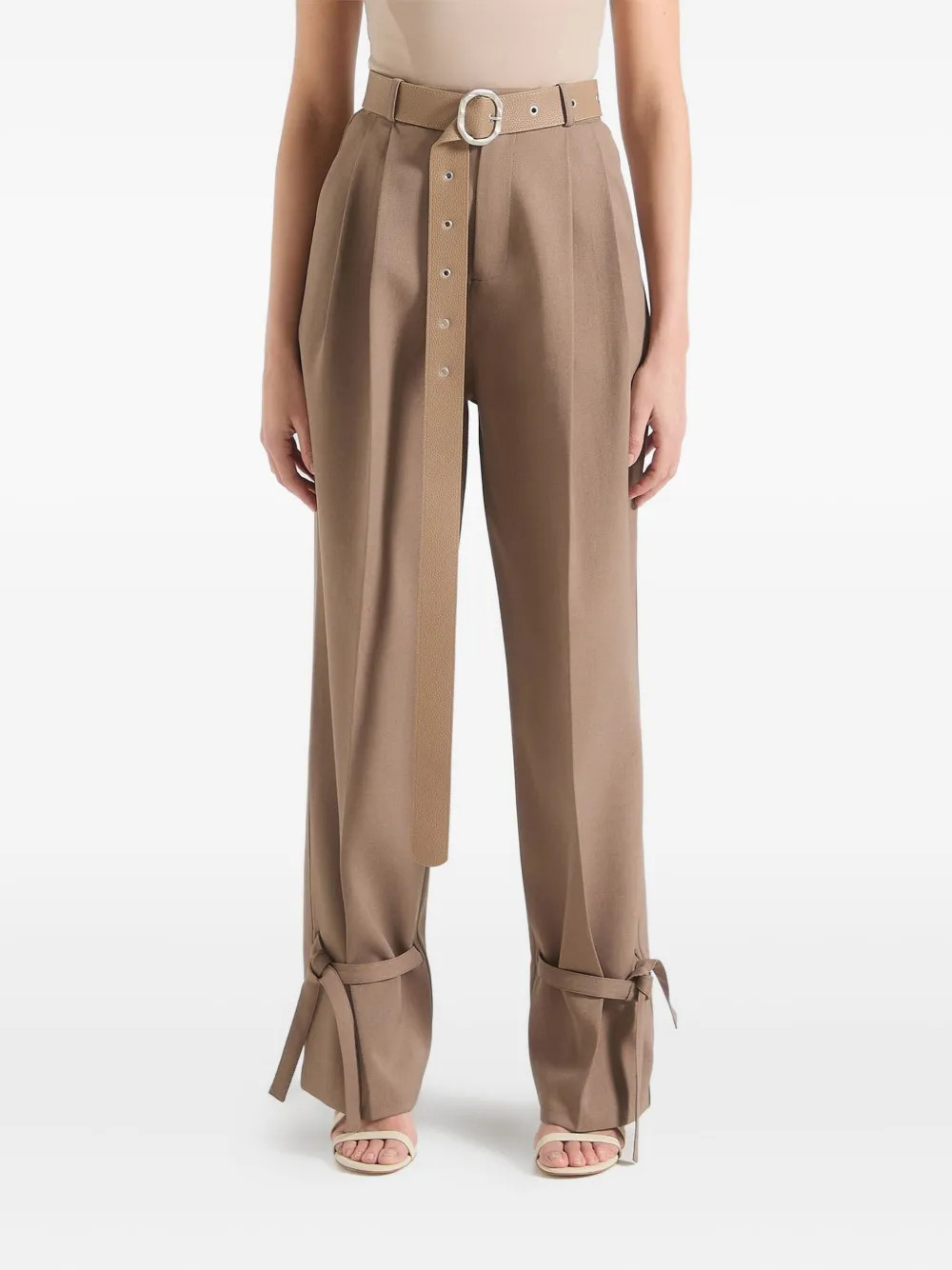 Manière De Voir Suzanne oversized-belt ankle-tie Tailored Trousers | Neutrals | FARFETCH | Farfetch Global