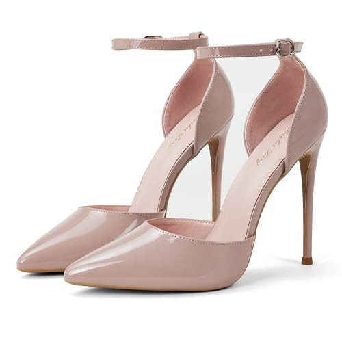 Elisabet Tang High Heels, Women Pumps D'Orsay Ankle Strap Pointed Toe Stiletto Heels Party Wedding Shoes Nude 10 | Amazon (US)