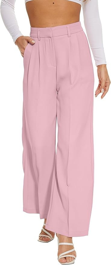 Women's Wide Leg High Waist Wide Leg Pants Loose Fit Back Elastic Waist Pleated Front Trousers fo... | Amazon (US)