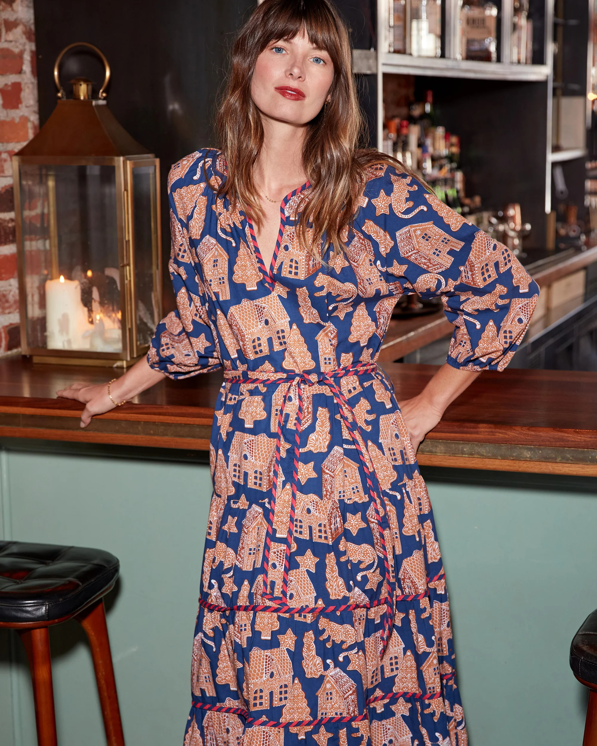 Gingerbread Party - Main Street Dress - Classic Navy | Printfresh