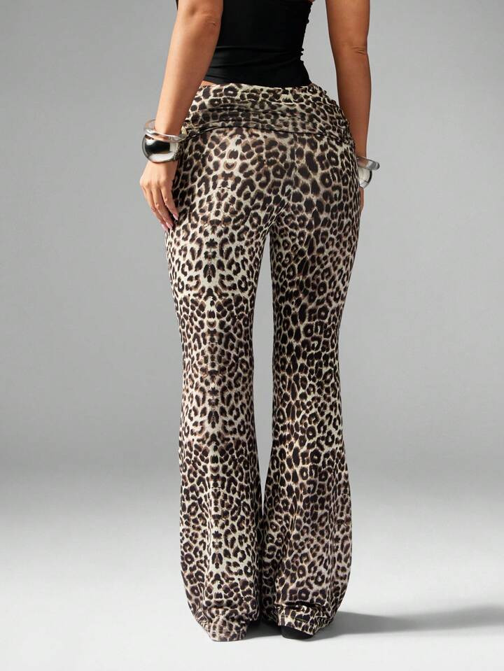 Missguided X Playboy High Waist Leopard Print Bell Bottom Leggings Classic Animal Pattern Retro Flared Pants Club Festival Wide Leg Fall Winter Bottoms | SHEIN