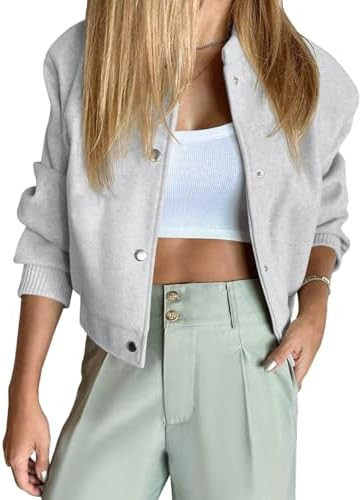 Tankaneo Womens Cropped Varsity Bomber Jacket Casual Winter Outerwear | Amazon (US)