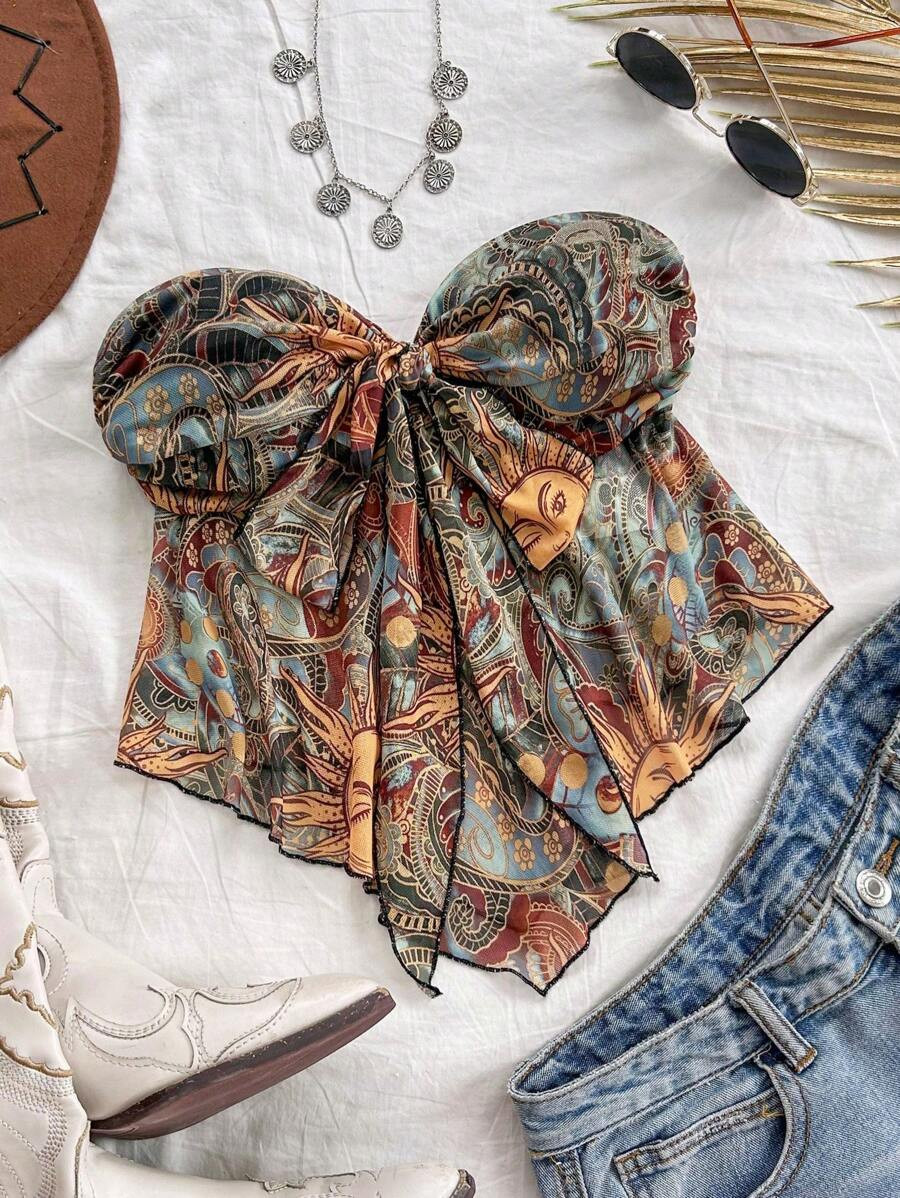 SHEIN WYWH Women's Vacation Knitted Graphic Print Camisole Top For Autumn/Winter | SHEIN