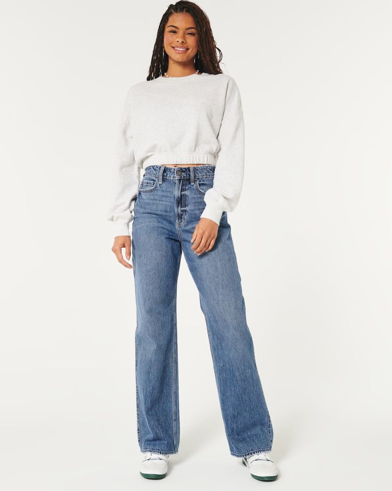 Women's Ultra High-Rise Medium Wash Baggy Jeans | Women's Bottoms | HollisterCo.com | Hollister (UK)