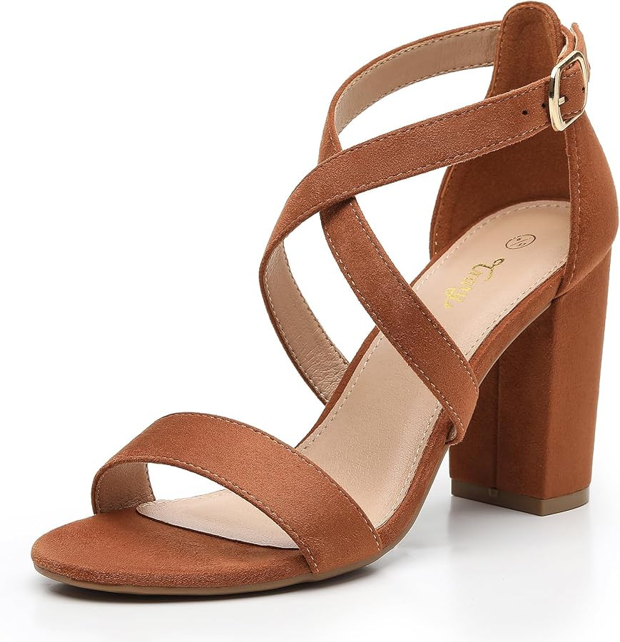 Trary Women's Ankle Strap and Adjustable Buckle Chunky Pump Heel Sandals | Amazon (US)