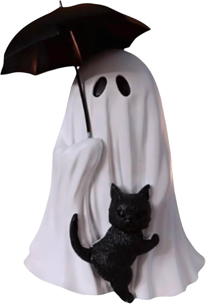 2025 Halloween Ghost Holding Umbrella Statue Ghost with Black Cat Umbrella Figurines Resin Gothic... | Amazon (US)