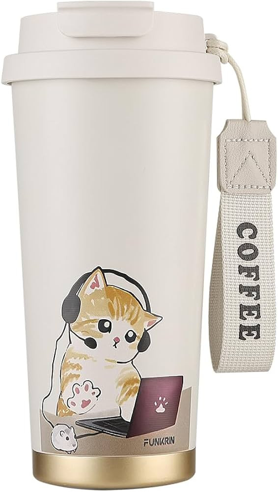 Funkrin Coffee Travel Mug with Straw & Flip Lid, 16oz Insulated Tumbler Cup with Ceramic Coating,... | Amazon (US)