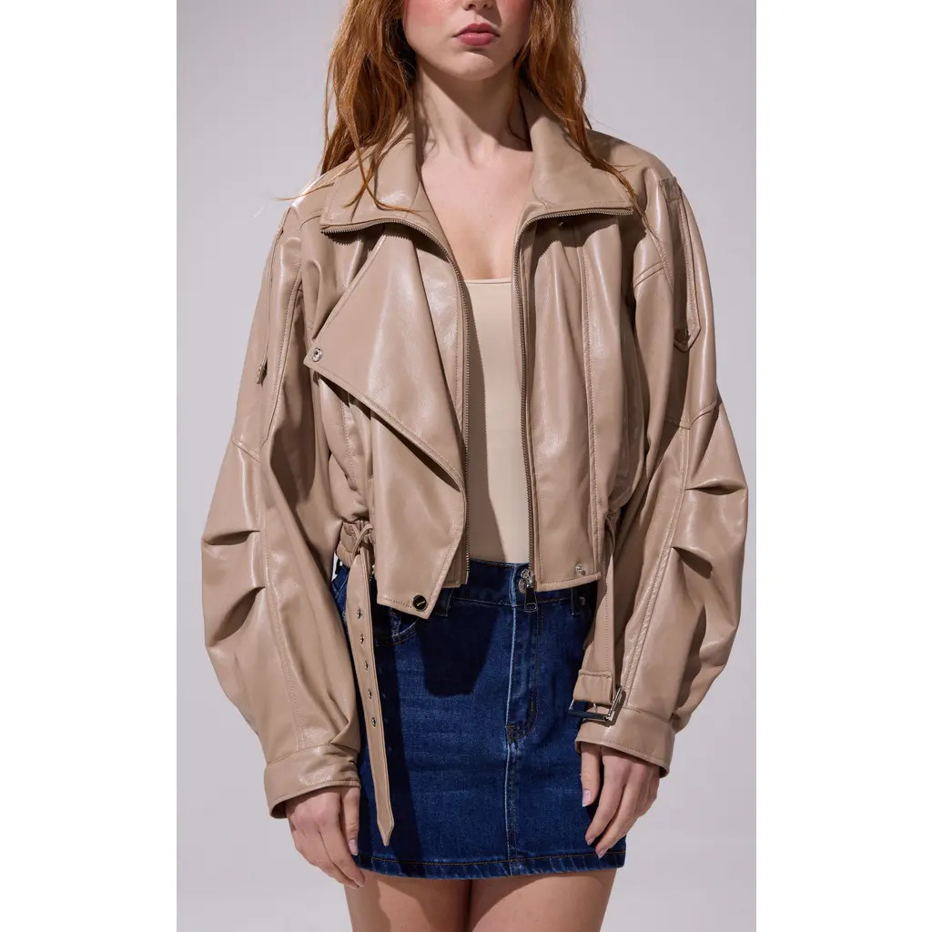 AZALEA WANG Papoose Butter Leather Jacket in Beige at Nordstrom, Size Large | Nordstrom