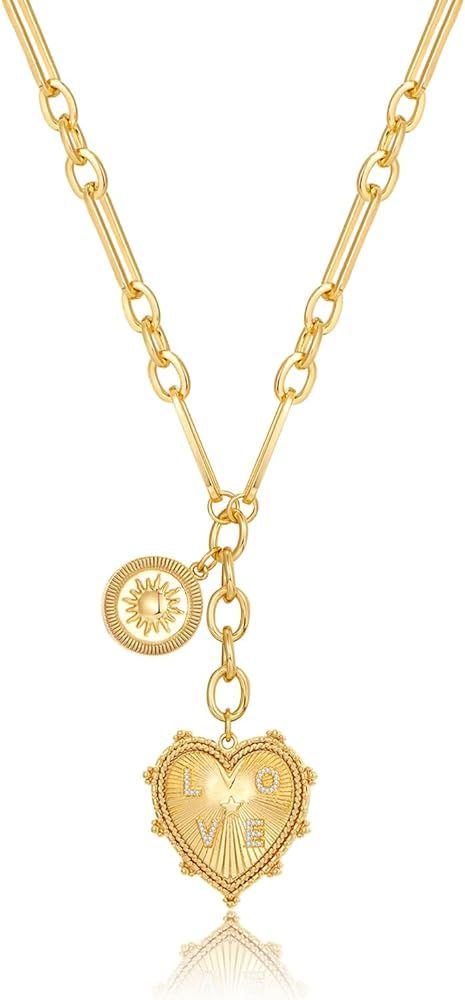 CLASSYZINT Gold Choker Necklace For Women Sun Heart Flower Charms Pendant Necklace Chunky Gold St... | Amazon (US)