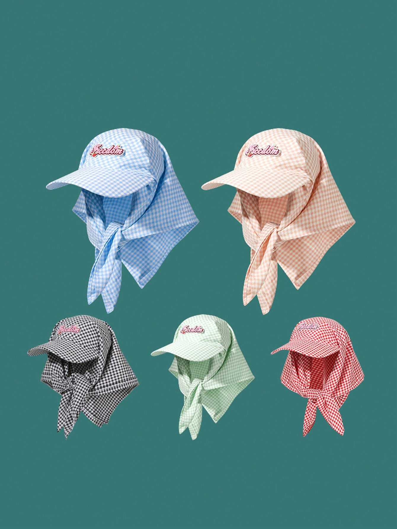 1pc Unisex Quick-Drying Plaid Cap With Letter Embroidery Patch, Sun Hat With Neck Protection, Sui... | SHEIN
