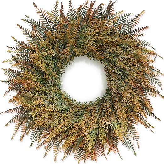 26" Large Artificial Fern Leaves Fall Wreath for Front Door (Orange-Green) | Full & Lifelike Fake... | Amazon (US)