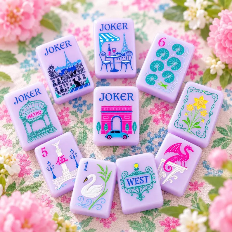 Paris Themed American Mahjong Tiles, Lavender Mahjong Set, Colorful Joker Tiles, Floral Game Tiles, Mahjong Gift | Etsy (Global)