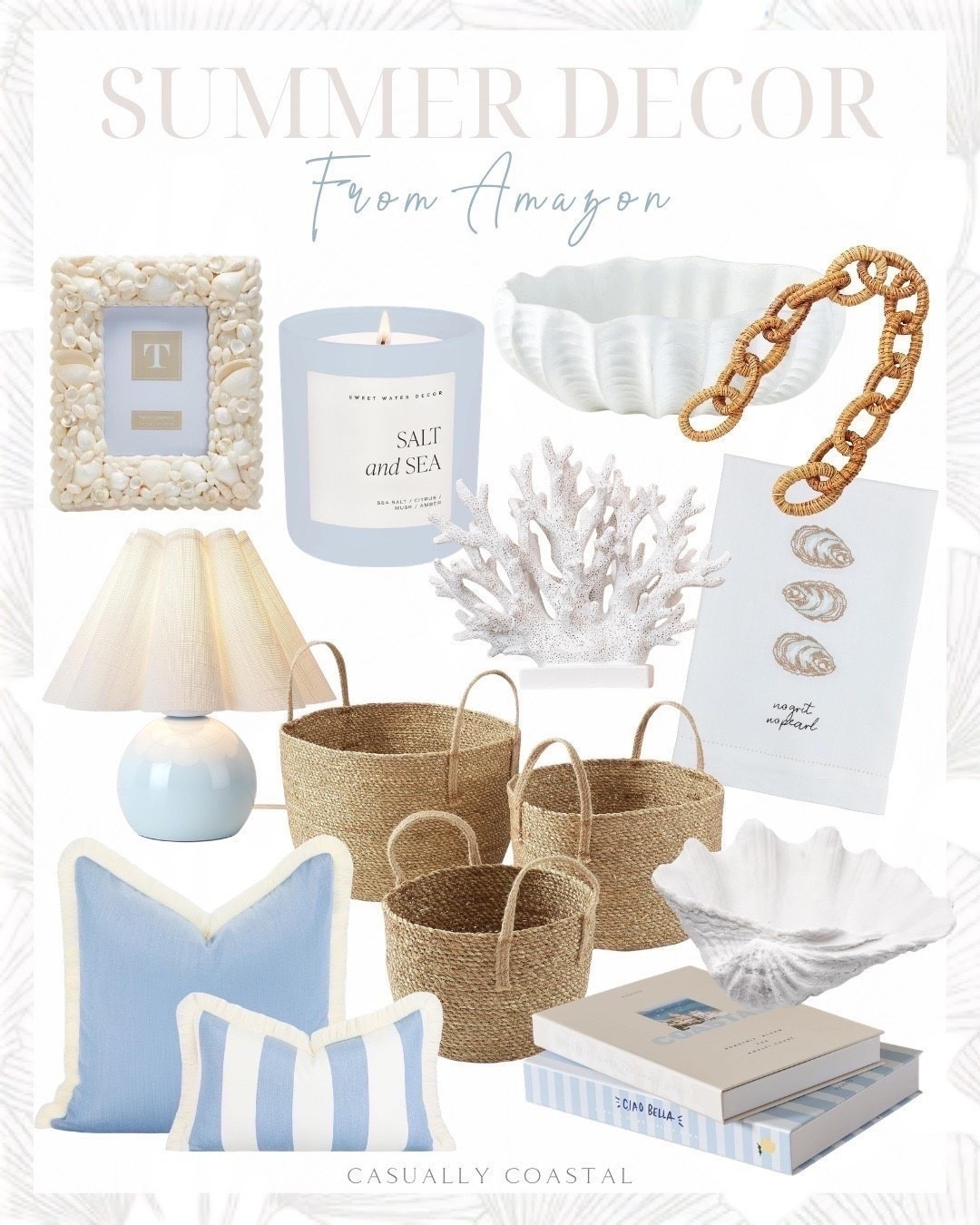 Summer Decor From Amazon

Amazon home decor, summer home, beach house decor, coastal decor, coastal home, coastal decorative books, mud pie no oyster embroidered towel, coastal towels, white coral decor, braided seagrass baskets, Amazon baskets, coastal baskets, shell photo frame, coastal photo frame, sweet water decor salt and sea candle, soy candle, Amazon candle, white scalloped clam shell bowl, sea shell bowl, conch bowl, rattan chain link, coastal lamp, blue lamp, Amazon lamp, coastal pillow cover, Amazon pillow cover, outdoor performance throw pillow cover, blue pillow cover, striped pillow cover, sea shells

#LTKSeasonal #LTKHome