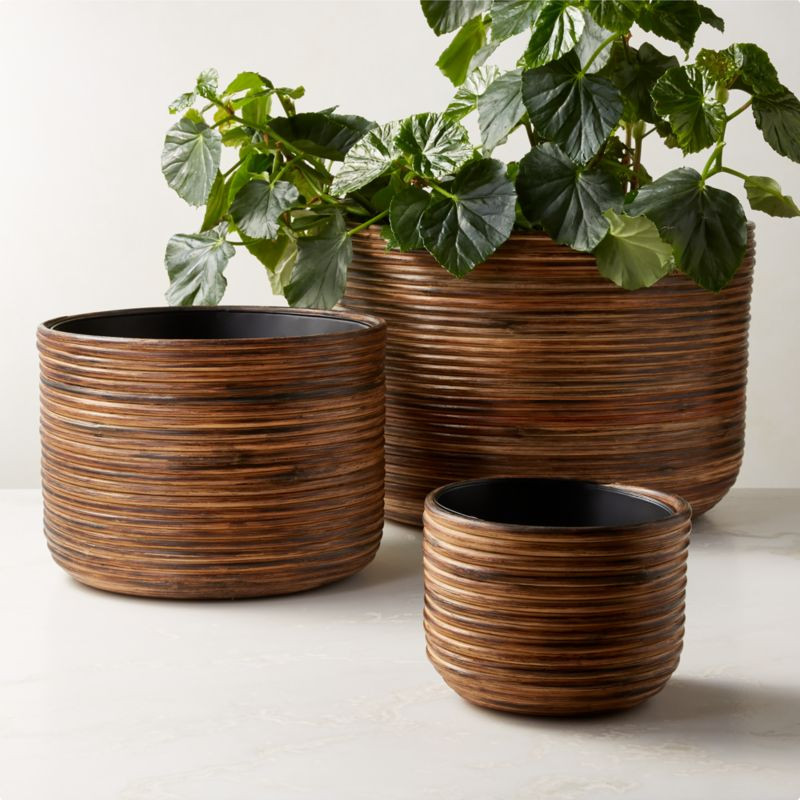 Basket Burnt Rattan Modern Outdoor Planters | CB2 | CB2
