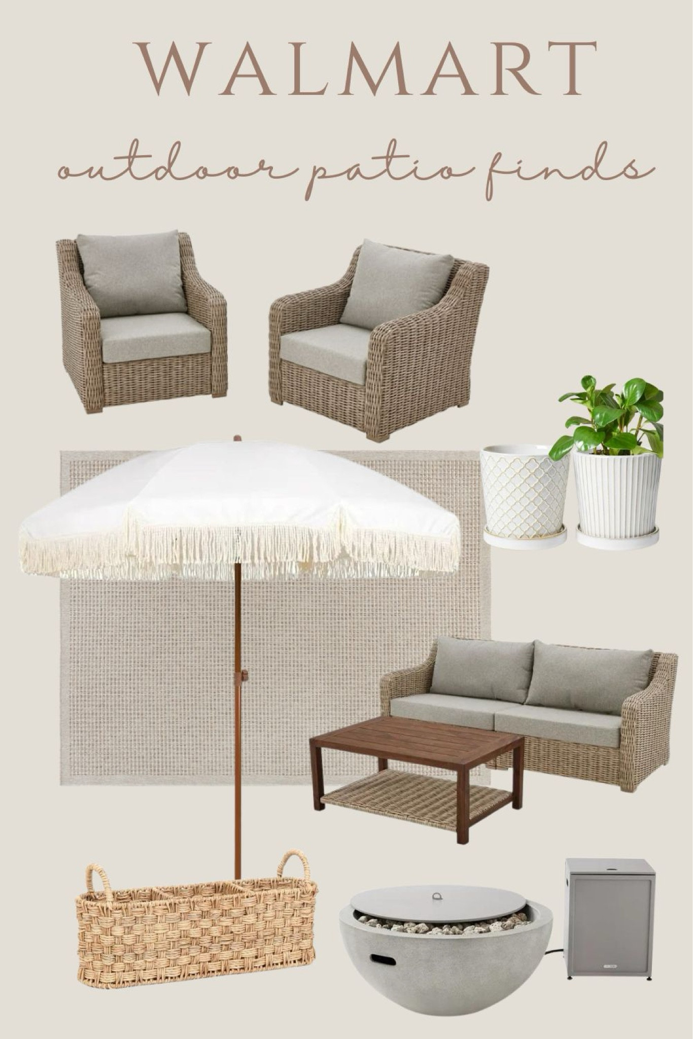 Walmart patio finds! Umbrella. Lounge chairs and sofa. Rug. Gas fire pit  

#LTKstyletip #LTKSeasonal #LTKhome
