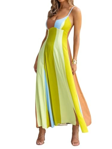 Women's 2026 Fashion Striped Dress Sleeveless Chest Wrap Backless Halter High Waist Beach Vacatio... | Amazon (US)