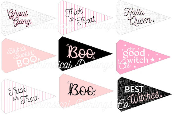 Pink Halloween Pennant Flag Printables | Etsy | Etsy (US)