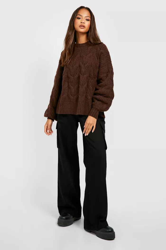 Fluffy Cable Knit Crew Neck Jumper | Boohoo.com (UK & IE)