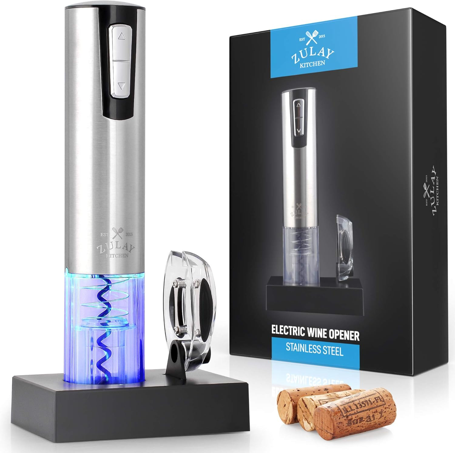 Zulay Electric Wine Opener With Charging Base and Foil Cutter - Stainless Steel Automatic Wine Bo... | Amazon (US)