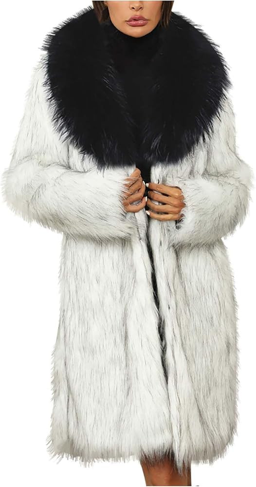Faux Fur Coat Women Long Fuzzy Fleece Jacket Open Front Cardigan Fur Lapel Coat Warm Winter Coats... | Amazon (US)