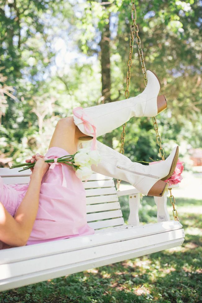 Shania White Cowboy Boot | Pink Lily