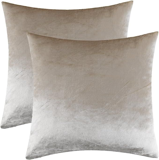 GIGIZAZA Decorative Throw Pillow Covers 18 x 18, Set of 2 Ivory Sofa Square Cushion Cover Velvet ... | Amazon (US)