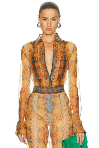 LaQuan Smith Pleat Front Long Sleeve Blouse in Orange | FWRD 