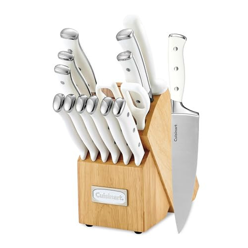 Cuisinart 15-Piece Knife Set with Block, High Carbon Stainless Steel, Forged Triple Rivet, White, C77WTR-15P | Amazon (US)