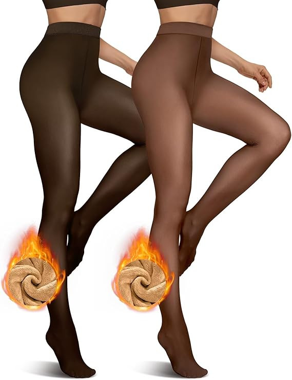 Vertvie 2 Pairs Fleece Lined Tights for Women Thermal Pantyhose Fake Translucent Winter Warm Tigh... | Amazon (US)