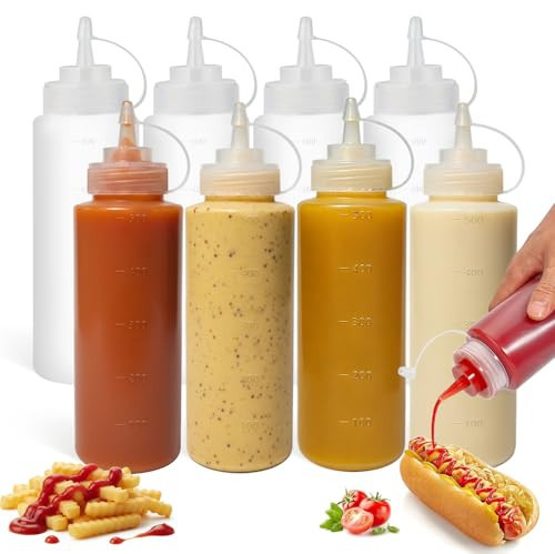 OAMCEG 16OZ Squeeze Bottles - 8 Pack Durable Plastic Condiment Bottles, Squirt Bottle with Discrete Measurements, for Ketchup, BBQ, Sauces, Syrup, Condiments, Dressings, Arts and Crafts, BPA Free | Amazon (US)