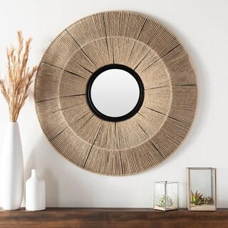Bonnie Farmhouse Woven Jute 38-inch Round Mirror - 38" x 38" (Tan - 38" x 38") | Bed Bath & Beyond